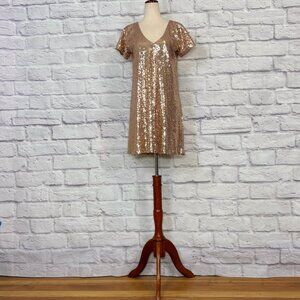 Lulus Light Up the Night Champagne Sequin Shift Dress